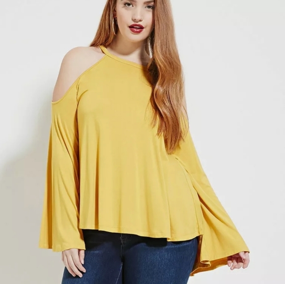 Forever 21 mustard cold Shoulder blouse - Picture 2 of 7